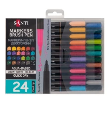 Набор маркеров акварельных SANTI Brush Pen 24 цвета двусторонние купить в интернет магазине подарков ПраздникШоп