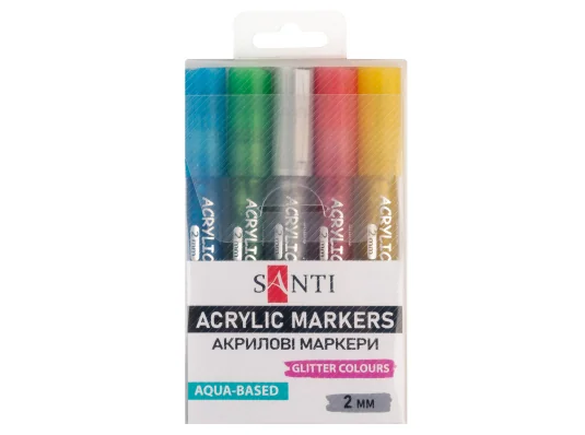 Набор маркеров акриловых SANTI Glitter 5 шт/уп купить в интернет магазине подарков ПраздникШоп