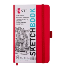 Скетчбук SANTI для графики 13х21см 80 л. твердая обложка PU 110г/м2 красный купить в интернет магазине подарков ПраздникШоп