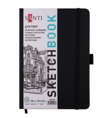 Скетчбук SANTI для графики 16х23см 80 л. твердая обложка PU 110г/м2 черный купить в интернет магазине подарков ПраздникШоп