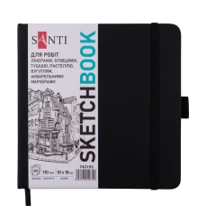 Скетчбук SANTI для графики 18х18см 80 л. твердая обложка PU 110г/м2 черный купить в интернет магазине подарков ПраздникШоп