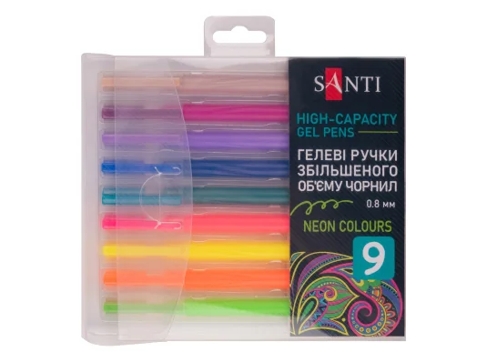Набор гелевых ручек увеличенного объема чернил SANTI Neon 9 штук купить в интернет магазине подарков ПраздникШоп