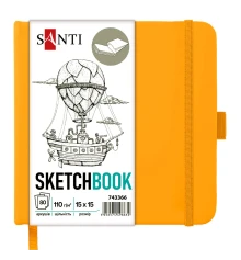 Скетчбук SANTI для графики 15х15см 80 л. твердая обложка PU 110г/м2 желтый купить в интернет магазине подарков ПраздникШоп