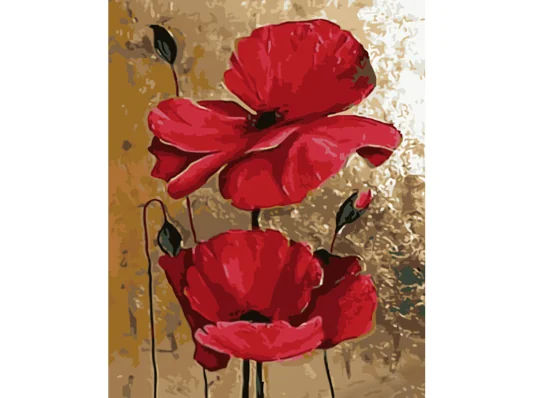 Картина по номерам ПРЕМИУМ Маки на золотом фоне с лаком и с уровнем размером 40х50 см (GS1432) купить в интернет магазине подарков ПраздникШоп