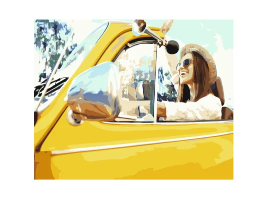 Картина по номерам ПРЕМИУМ Желтый кабриолет с лаком размером 40х50 см VA-3189 купить в интернет магазине подарков ПраздникШоп