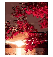 Картина по номерам ПРЕМИУМ Багровый закат с лаком и с уровнем размером 40х50 см (DY427) купить в интернет магазине подарков ПраздникШоп