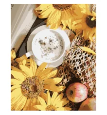 Картина по номерам ПРЕМИУМ Напиток у подсолнухов с лаком и с уровнем размером 40х50 см (GS1360) купить в интернет магазине подарков ПраздникШоп