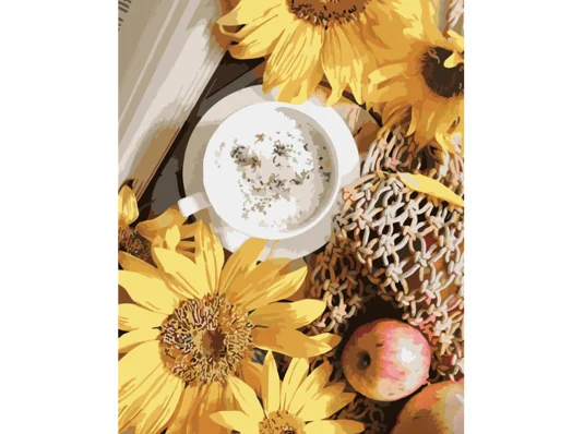 Картина по номерам ПРЕМИУМ Напиток у подсолнухов с лаком и с уровнем размером 40х50 см (GS1360) купить в интернет магазине подарков ПраздникШоп