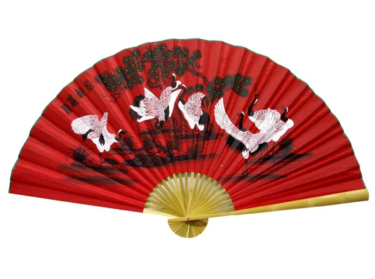 Веер настенный «8 журавлей на красном фоне» (90 см) купить в интернет магазине подарков ПраздникШоп