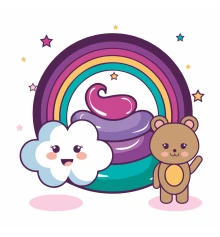 Картина по номерам ПРЕМИУМ Тучка с радугой и медвежонком с лаком и с уровнем размером 30х30 см (ES-0838) купить в интернет магазине подарков ПраздникШоп