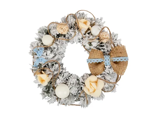 Венок Yes! Fun с украшением "Белая роза" d-15 см. заснеженный купить в интернет магазине подарков ПраздникШоп