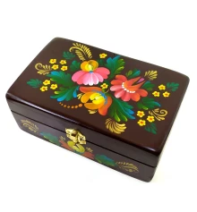 Шкатулка «Коричневая с букетом » из массива дерева купить в интернет магазине подарков ПраздникШоп