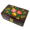 Скринька «Коричнева з букетом» дерев'яна, ручний розпис (20.5×12.5×8 см)