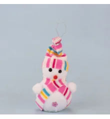 Декор новогодний Снеговик 14см в шапочке розовой купить в интернет магазине подарков ПраздникШоп