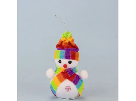 Декор новогодний Снеговик 14см в шапочке радужной купить в интернет магазине подарков ПраздникШоп