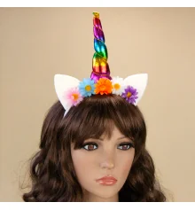 Обруч карнавальный Единорог с ромашками цветными (радужный) купить в интернет магазине подарков ПраздникШоп