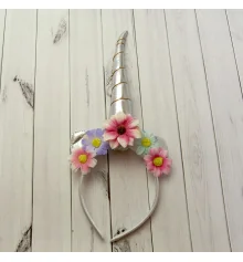 Обруч карнавальный Единорог с цветами (серебро) купить в интернет магазине подарков ПраздникШоп