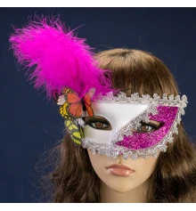 Венецианская маска Загадка (белая с малиновым) купить в интернет магазине подарков ПраздникШоп