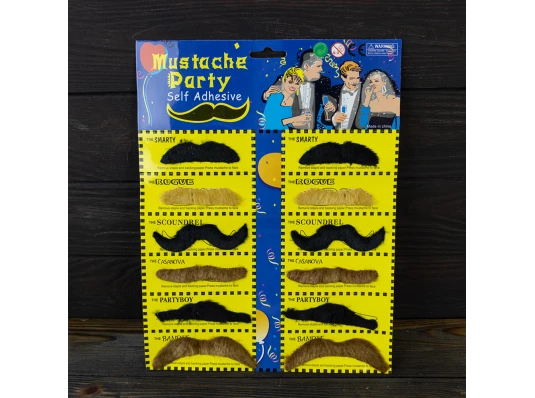 Усы накладные набор (уп. 12шт) (коричневые купить в интернет магазине подарков ПраздникШоп