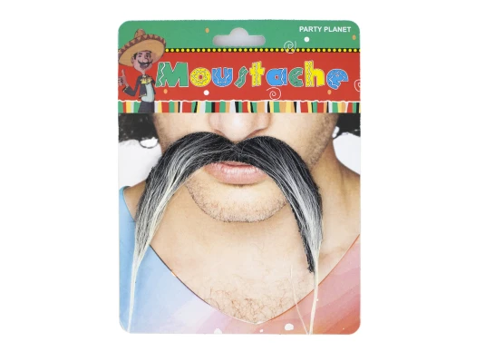 Усы накладные карнавальные Подкова (черные с сединой) купить в интернет магазине подарков ПраздникШоп