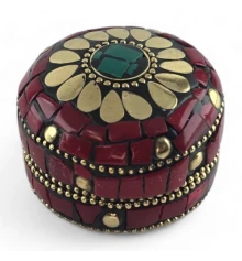 Шкатулка металлическая с кораллами и бирюзой (h-3.2 купить в интернет магазине подарков ПраздникШоп