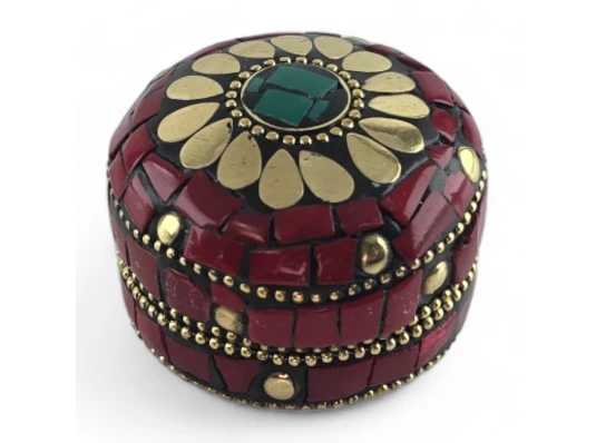 Шкатулка металлическая с кораллами и бирюзой (h-3.2 купить в интернет магазине подарков ПраздникШоп