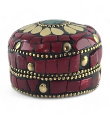 Шкатулка металлическая с кораллами и бирюзой (h-3.2 купить в интернет магазине подарков ПраздникШоп