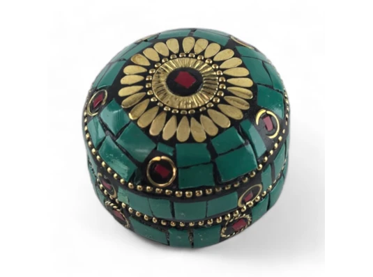 Шкатулка металлическая с бирюзой и кораллами (h-3.2 купить в интернет магазине подарков ПраздникШоп