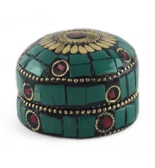 Шкатулка металлическая с бирюзой и кораллами (h-3.2 купить в интернет магазине подарков ПраздникШоп