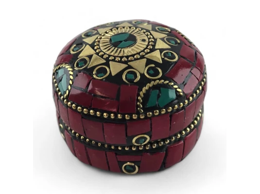 Шкатулка металлическая с кораллами и бирюзой (h-3.2 купить в интернет магазине подарков ПраздникШоп