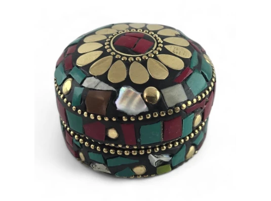 Шкатулка металлическая с бирюзой и кораллами и перламутром (h-3.2 купить в интернет магазине подарков ПраздникШоп