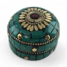 Шкатулка металлическая с бирюзой (h-3.2, d-4.7 см)