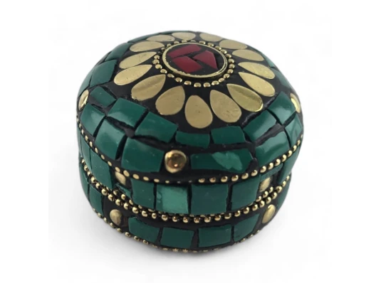 Шкатулка металлическая с кораллами и бирюзой (h-3.2 купить в интернет магазине подарков ПраздникШоп