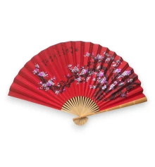 Веер настенный «Сакура на красном фоне» ткань (90×5.8×157 см) купить в интернет магазине подарков ПраздникШоп