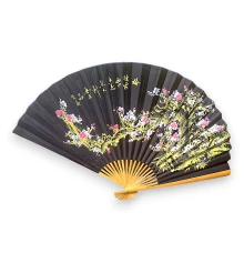 Веер настенный «Сакура на черном фоне» ткань (90×5.8×157 см) купить в интернет магазине подарков ПраздникШоп