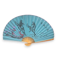 Веер настенный «Лошади с сакурой на бирюзовом фоне» ткань (122×6х 211 см) купить в интернет магазине подарков ПраздникШоп