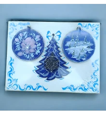 Крафтовая новогодняя открытка «Морозные узоры» (200×150×8мм).Комплект 3 подвески с аппликацией купить в интернет магазине подарков ПраздникШоп