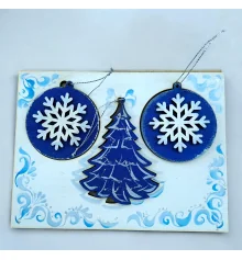 Крафтовая новогодняя открытка «Морозные узоры» (200×150×8мм).Комплект 3 подвески с аппликацией купить в интернет магазине подарков ПраздникШоп