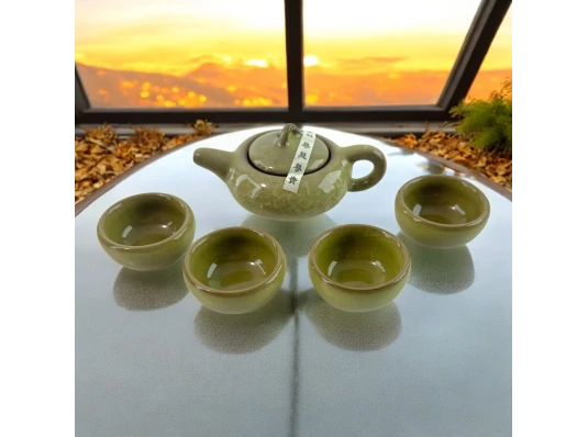 Сервиз керамический оливковый (Чайник - 120 мл чашка 40 мл) (22×4×8 см) купить в интернет магазине подарков ПраздникШоп