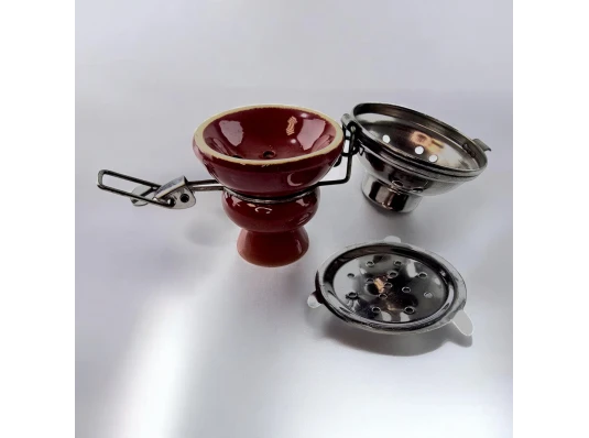 Чашка для кальяна керамическая с металлической крышкой коричневая (9×5.7 см) купить в интернет магазине подарков ПраздникШоп