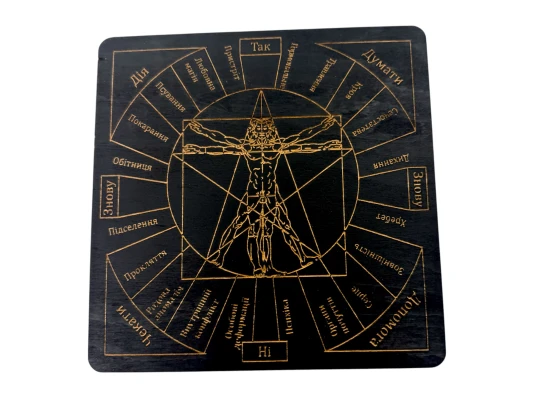 Таблица для работы с маятником «Магические воздействия» темная на украинском языке (18×18×0.4 см) купить в интернет магазине подарков ПраздникШоп
