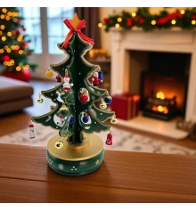 Ёлка деревянная музыкальная настольная с мини-игрушками (27×15×15 см) купить в интернет магазине подарков ПраздникШоп