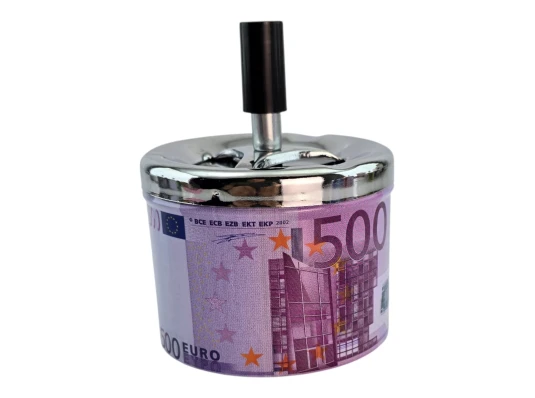 Пепельница с крышкой металлическая «500 Евро» (d-9.5 см h-12 см) купить в интернет магазине подарков ПраздникШоп
