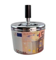 Пепельница с крышкой металлическая «50 Евро» (d-9.5 см h-12 см) купить в интернет магазине подарков ПраздникШоп