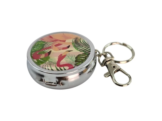 Пепельница-брелок карманная с рисунком металл «Фламинго» (d-5 h-1.7 см) купить в интернет магазине подарков ПраздникШоп
