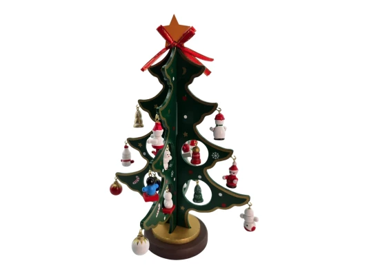 Елка настольная деревянная с подвесными игрушками (25×16×16 см) купить в интернет магазине подарков ПраздникШоп