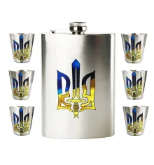 Набір подарунковий у коробці "Тризуб" (Фляга 10 OZ+ 6 чарок) купить в интернет магазине подарков ПраздникШоп