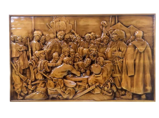 Панно «Козаки пишут письмо турецкому султану» массив дерева купить в интернет магазине подарков ПраздникШоп