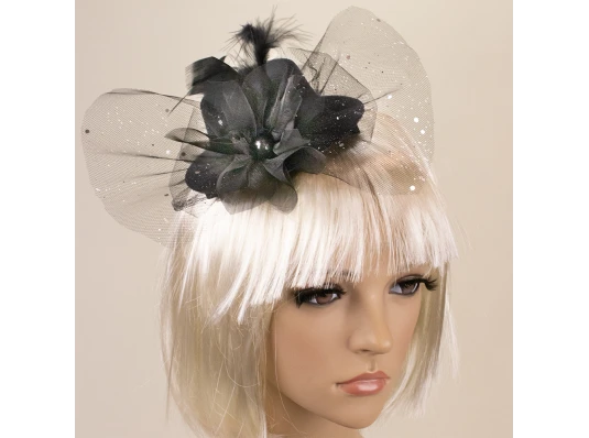 Карнавальная шляпка на заколках 14031 (черная) купить в интернет магазине подарков ПраздникШоп