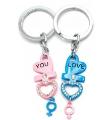 Брелоки для влюбленных (Q) «Сердечки» розовый-голубой купить в интернет магазине подарков ПраздникШоп